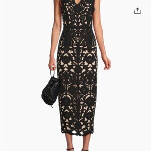Shani Floral Crepe Laser-cut Lace Midi Dress